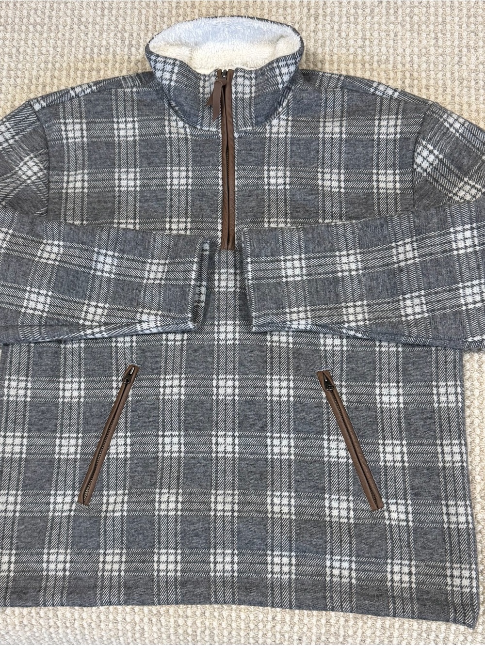 Orvis Men’s Gray/White Plaid Lined Half-Zip Jacket Stand-Up Collar Size S NEW